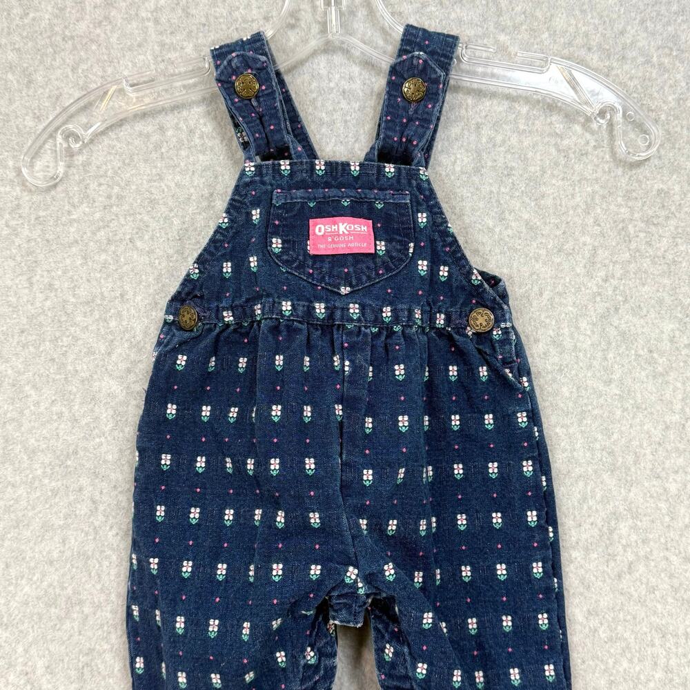 Vtg 90s OshKosh Bgosh Floral Vestbak Overalls Bow Back Size 6/9 Mo USA UGWA